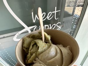 Vanilla and pistachio ice cream  at Sweet Scoops in Sonoma