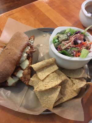 bbq tempeh , chips and salad at Govinda's Bakery & Cafe in Gainesville