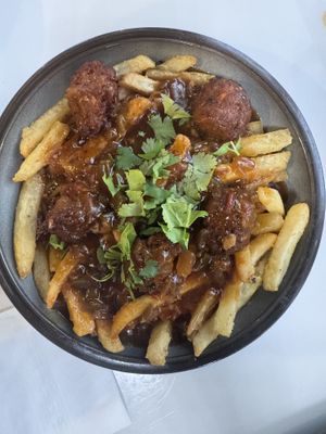Vegan Manchurian Fries (a take on poutine )  at Doaba Sweets and Restaurant in Brampton