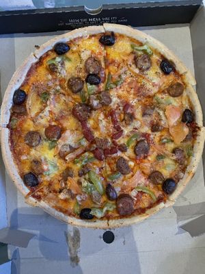 Vegan wrath pizza (added olives)  at Hell Pizza in Queenstown