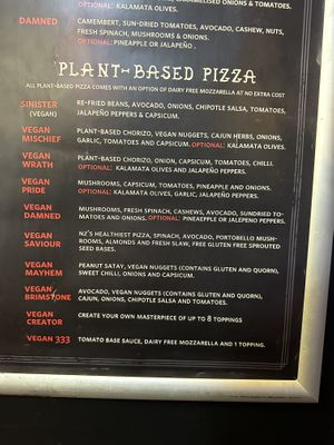Desecrated plant based menu   at Hell Pizza in Queenstown