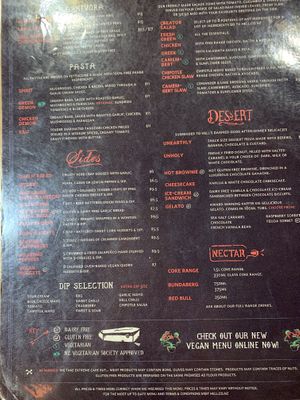 Back of menu at Hell Pizza in Queenstown