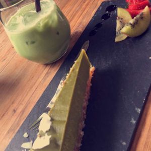 Matcha latte & cake at Souls Cph at Souls in Copenhagen