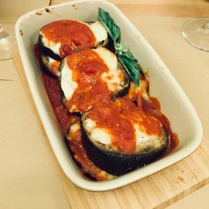 Parmigiana with vegan cheese  at Fuori di Zucca in Tenerife