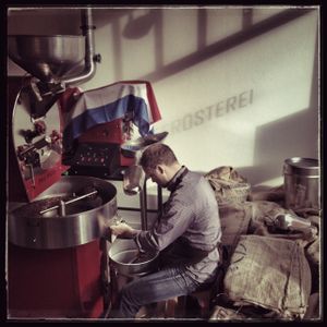 the master roaster at work! at Bruehbar - Coffee Roaster in Leipzig