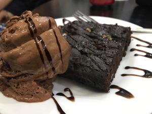 Brownie with chocolate ice cream at Salad Days in Sao Paulo