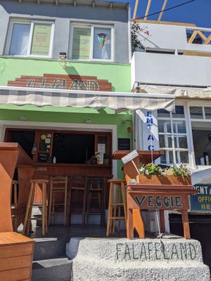 Outside at FalafeLand in Santorini