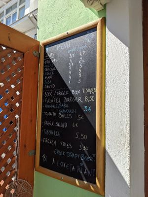 Menu at FalafeLand in Santorini