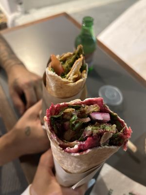 Falafel with beet sauce and falafel with sweet and sour  at FalafeLand in Santorini