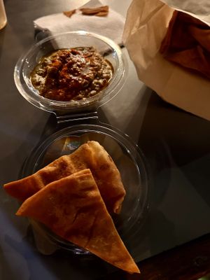 Bubbaganoush with tortillas   at FalafeLand in Santorini