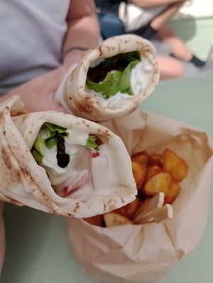 2 giant wraps at FalafeLand in Santorini
