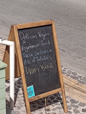 Outside at FalafeLand in Santorini