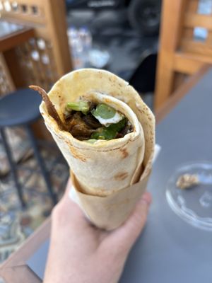 Mushroom gyros   at FalafeLand in Santorini