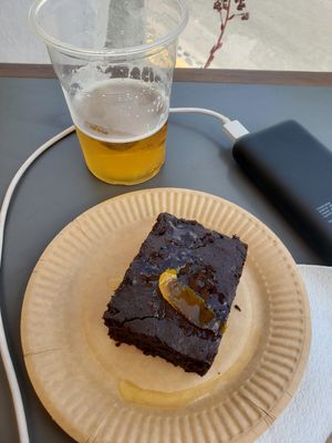 Vegan chocolate brownie at FalafeLand in Santorini