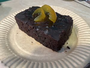 Vegan chocolate brownie  at FalafeLand in Santorini