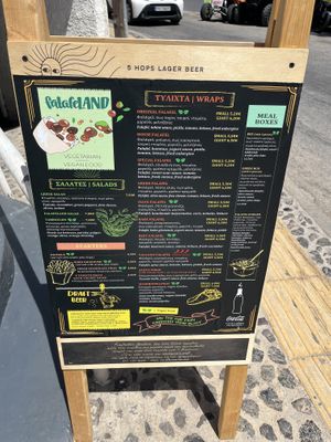 Exterior menu  at FalafeLand in Santorini