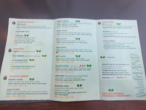 Menu at FalafeLand in Santorini