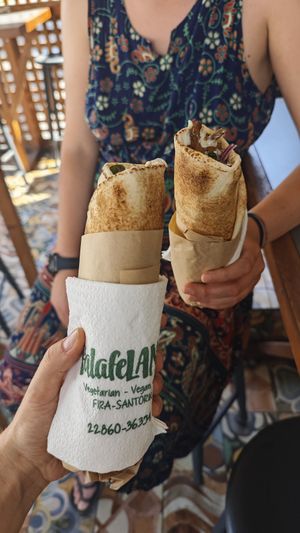 Mushroom gyros at FalafeLand in Santorini