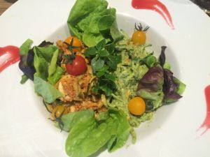 Vegetable spaghetti with spinach pesto and dried tomatoes pesto  at The Beginnings - Kr.Barona Iela in Riga