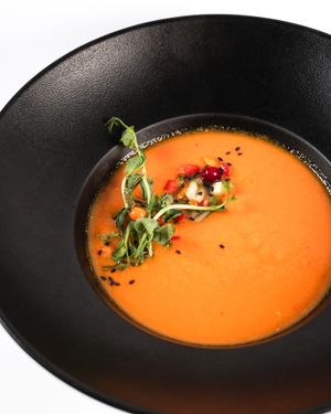Raw pumpkin gazpacho. at The Beginnings - Kr.Barona Iela in Riga