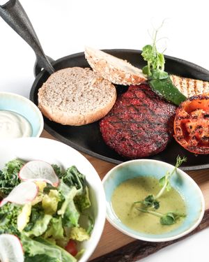 Open beet grill-burger. at The Beginnings - Kr.Barona Iela in Riga