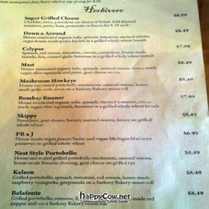 Menu sampling listing only their veggie sandwiches.  The full menu is much more expansive. at Crow's Nest in Kalamazoo