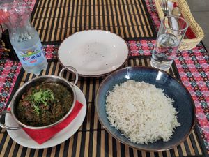 Rajma palak (kidney beans with spinach) and rice at Himalayan Garden in Riga