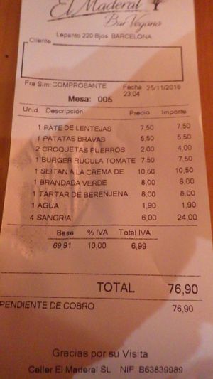 The bill please... at El Maderal in Barcelona