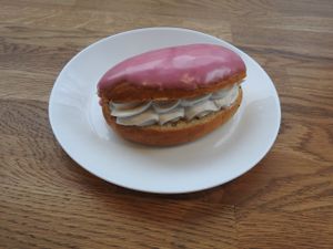 Vegan cream strawberry donut at Cafe & Bakery Mimosa in Tampere