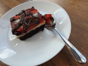 Vegan & gluten free strawberry brownie at Cafe & Bakery Mimosa in Tampere
