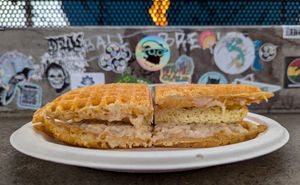Vegan Melt at Smaaken Waffle Sandwiches - Food Truck in Portland