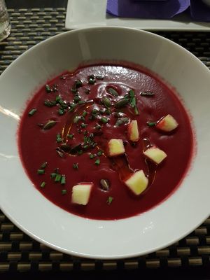 Gazpacho de remolacha at Restaurante El Jardin in San Jose