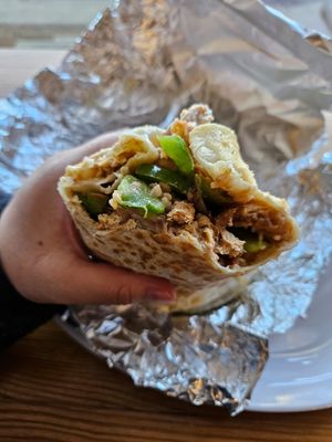 Vegan soy curls fajita burrito. I also asked for vegan sour cream and guac. at Los Gorditos - North Portland in Portland