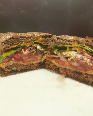 Juicy Black bean burger, reminds me of a meaty burger but healthy. at Veg-In YYC Re-Planted in Calgary