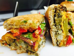 Black bean burger at Veg-In YYC Re-Planted in Calgary