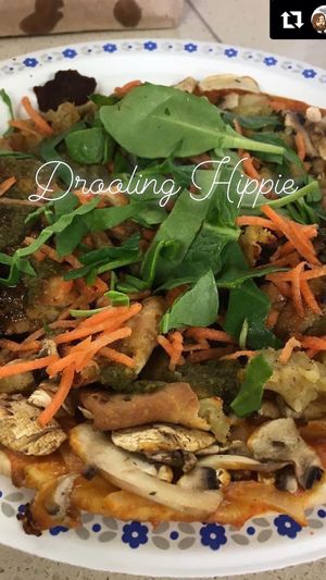 Drooling Hippie Flatbread - made with Samosa, chickpeas and loads of veggies. at Veg-In YYC Re-Planted in Calgary