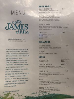 Menu at Cafe James Xilitla in Xilitla