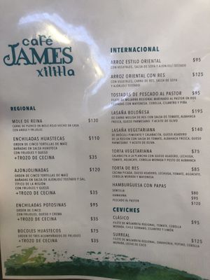 Menu at Cafe James Xilitla in Xilitla