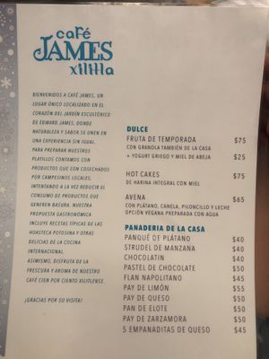 Menu at Cafe James Xilitla in Xilitla