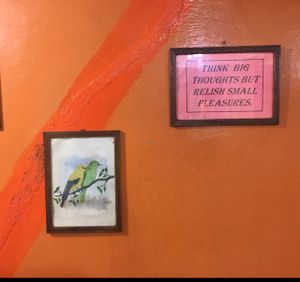 Walls are covered in pithy sayings  at New Satkar Vegetarian Restaurant in Kathmandu