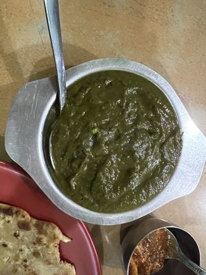 Pea and spinach mutter  at New Satkar Vegetarian Restaurant in Kathmandu
