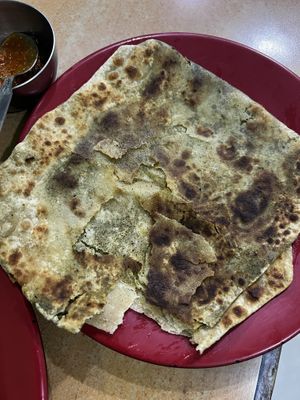 Spinach paratha  at New Satkar Vegetarian Restaurant in Kathmandu