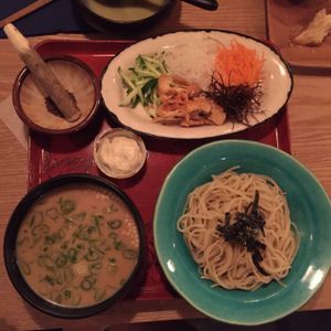 noodles with dipping sauce  at Ukishima Garden in Kyoto