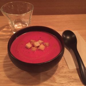 delicious beet soup  at Ukishima Garden in Kyoto