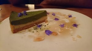 Matcha 'cheese' cake at Ukishima Garden in Kyoto