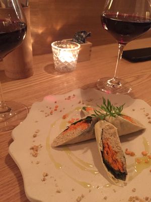 Hummus rolls at Ukishima Garden in Kyoto