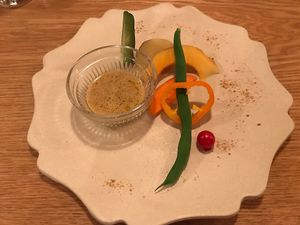 One of three tapas of the course meal. at Ukishima Garden in Kyoto