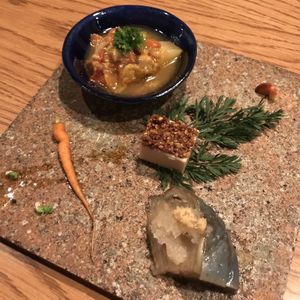 Tofu in the middle was amazing at Ukishima Garden in Kyoto