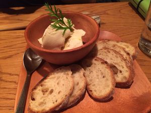 Bread with spreadable vegan cheese. Oct. 2017 at Ukishima Garden in Kyoto