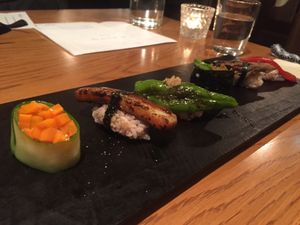 Vegan nigiri sashimi.  at Ukishima Garden in Kyoto